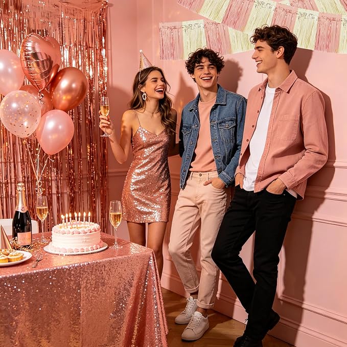BEISHIDA Champagne Rose Gold Garland Banner 30ft Wall Tinsel Foil Streamers | - Image 4