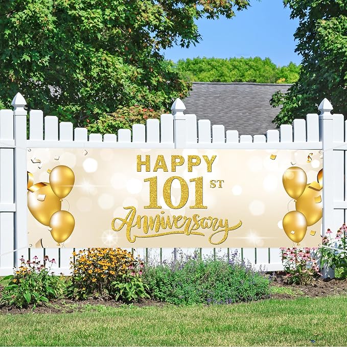 WeBenison Large Happy101st Anniversary Banner Anniversary Garden Backdrop - Image 4