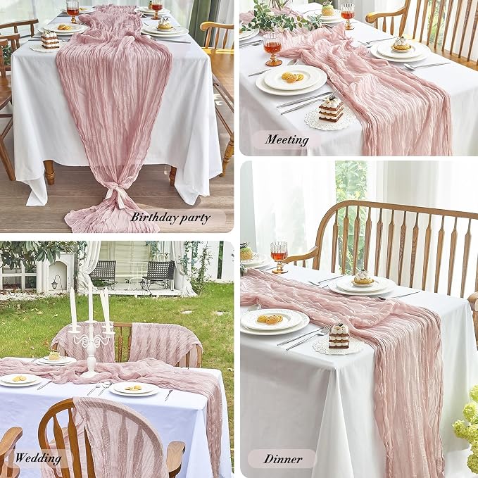 IVAPUPU 4 Pcs Cheesecloth Table Runner - 10ft Dusty Pink Boho Gauze Cheese - Image 6