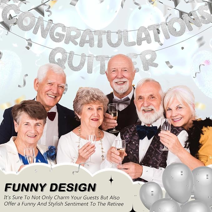 Fulmoon Pre Strung Congratulations Quitter Glitter Banner Funny Retirement - Image 4