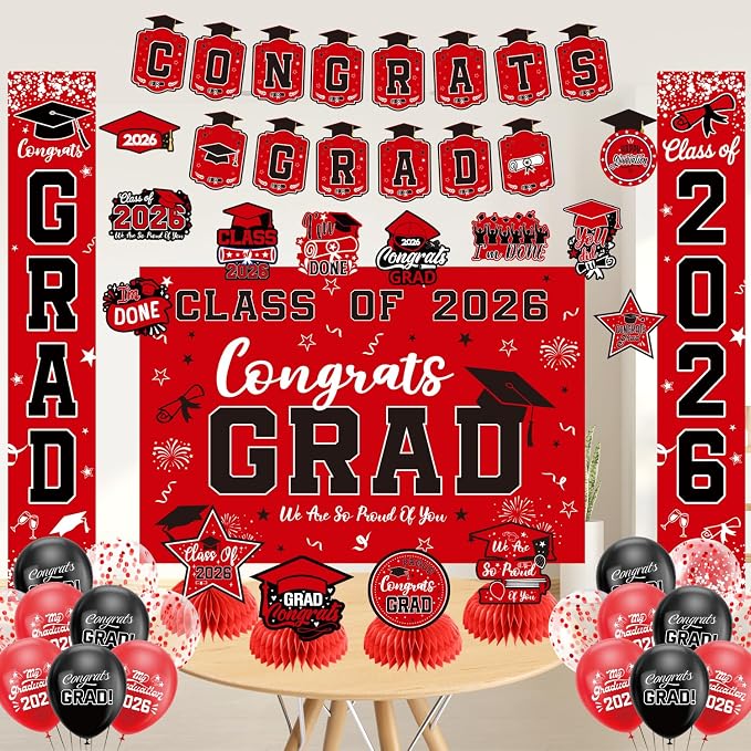 Graduation Decorations 2026 Red Set, Congrats Grad Decor Set - Image 6