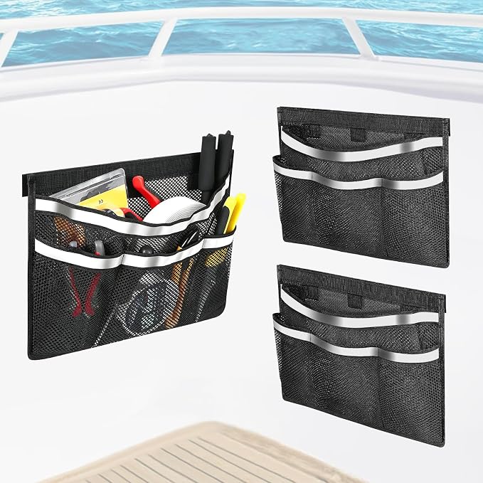 Linkstyle 3PCS Boat Storage Mesh Bag, Self Adhesive Marine Caddy Organizer by Linkstyle