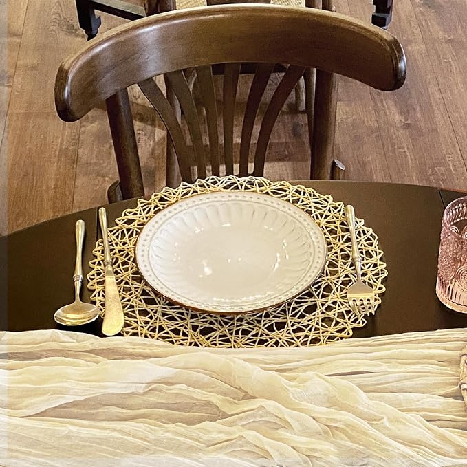 AHHFSMEI Paper Braided Round Placemats Natural Non-Slip Heat Resistant Table - Image 7