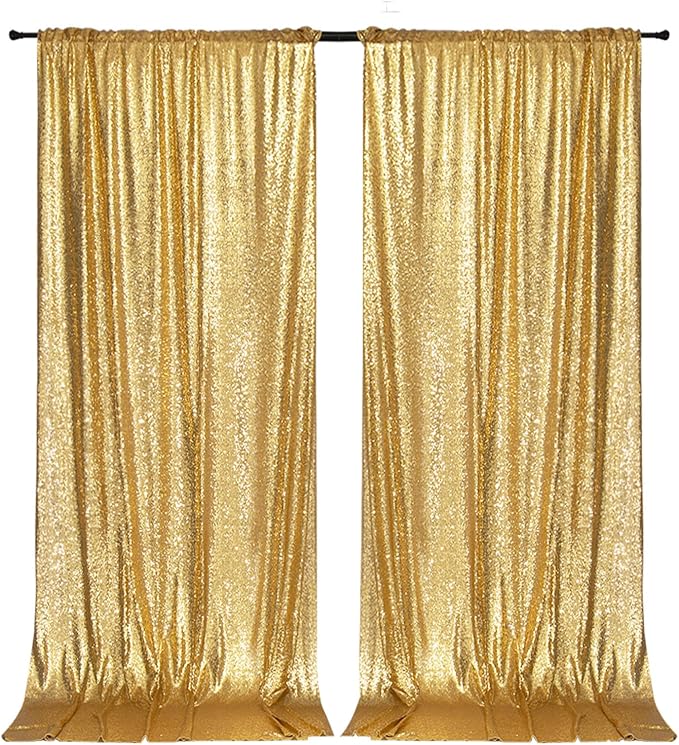 PartyDelight Gold Sequin Backdrop Curtains 5x10ft 2 Sparkly Panels | 4 Inch Rod - Image 5