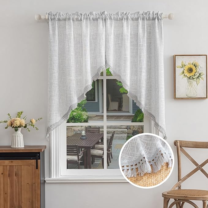 Beda Home Tassel Linen Textured Swag Curtain Valance by BedaHomeBedaLife