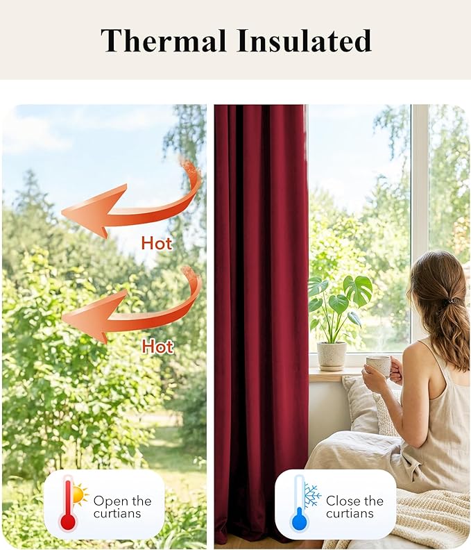Red Velvet Curtains Extra Long for Chrismas Decor, W52 x L132, Room Darkening - Image 6