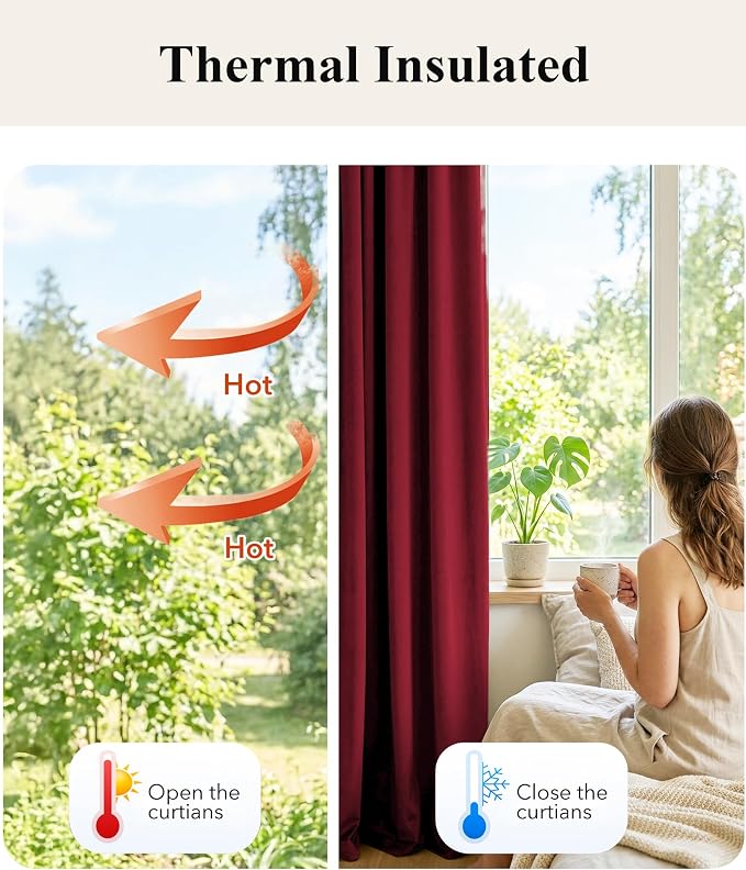 Red Velvet Curtains Back Tab for Chrismas Decor, W52 x L90, 2 Panels | 300GSM - Image 6