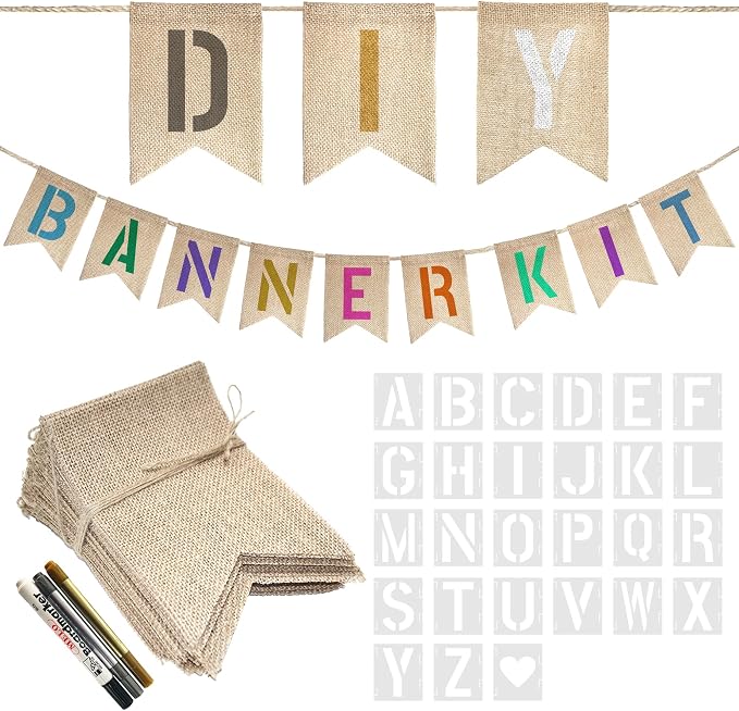 20 PCS Burlap Banner with 27 PCS Letters Stencil DIY Customizable Decor | by Unknown