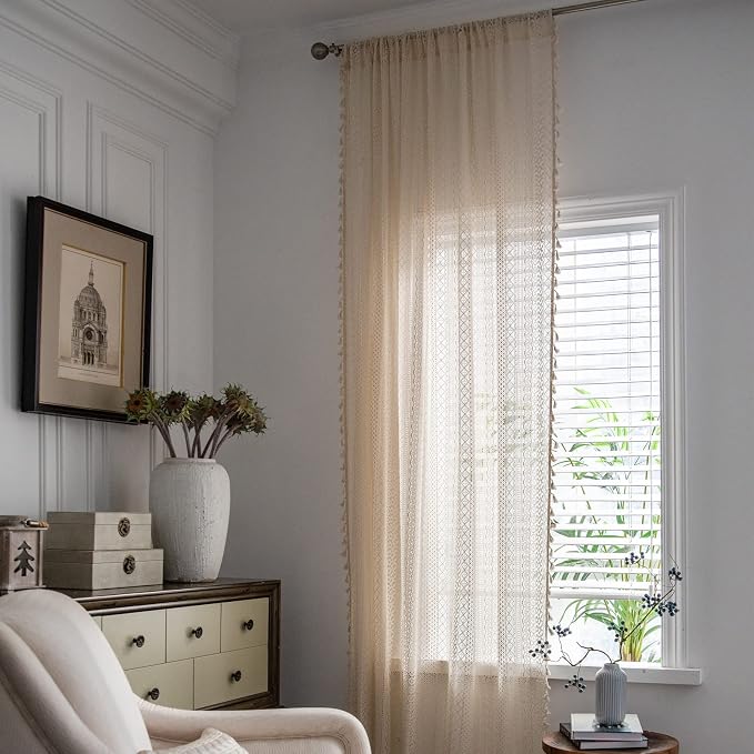 Sutuo Home Beige Boho Lace Sheer Curtains 84 inches Long, Crochet Macrame - Image 7