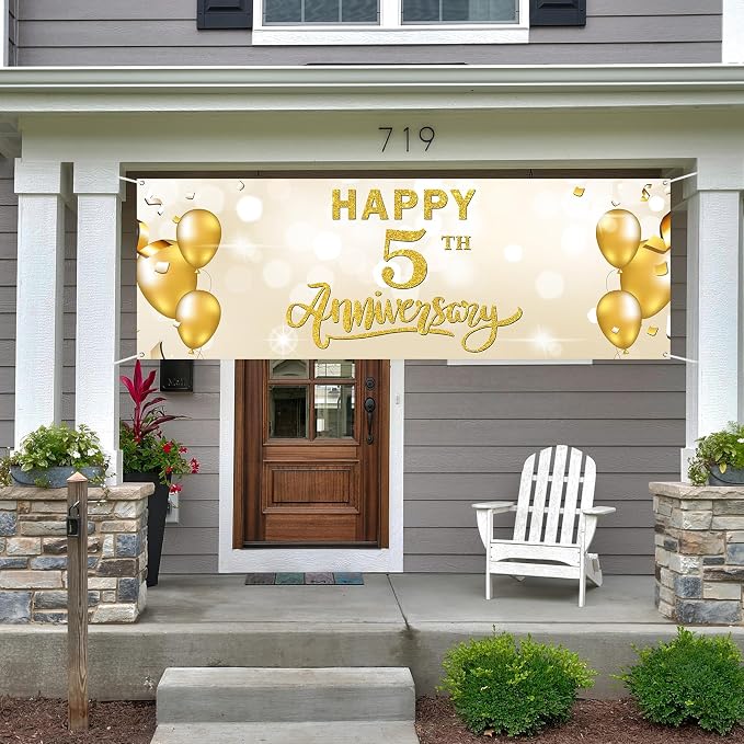 Large Happy 5th Anniversary Banner Five Themed Garden Backdrop Banner Company - Image 4