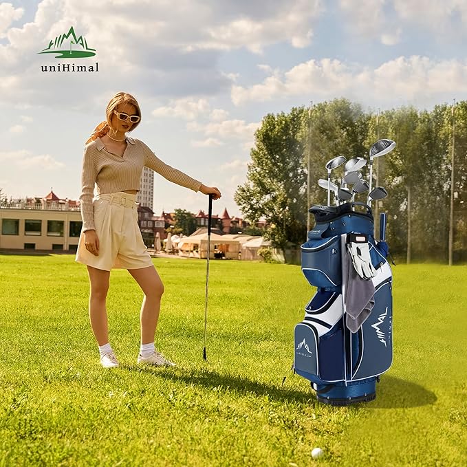 14-Way Golf Cart Bag with Full Length Divider, Premium PU Leather Golf Bag with Plush Top, Magnetic Pocket and Rain Cover for Men