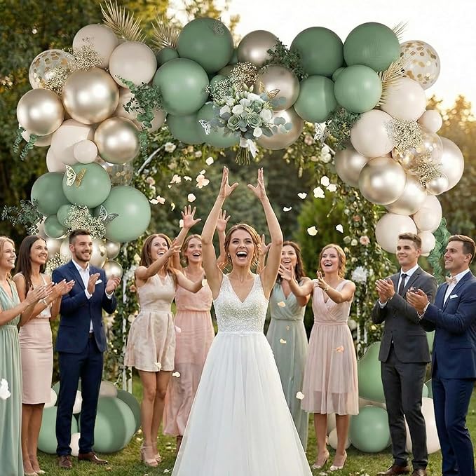Sage Green Balloon Arch Kit 58pcs, 12in Green and White Balloons - Image 7
