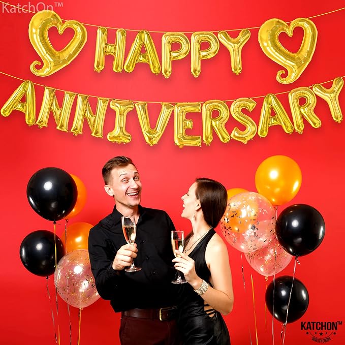 KatchOn Gold Happy Anniversary Balloons 18 Inch, Anniversary Decorations | - Image 4