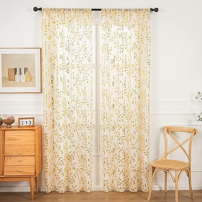 Sutuo Home Ivory Sheer Curtains 63 Inch Length 2 Panels Set, Privacy Voile - Image 2