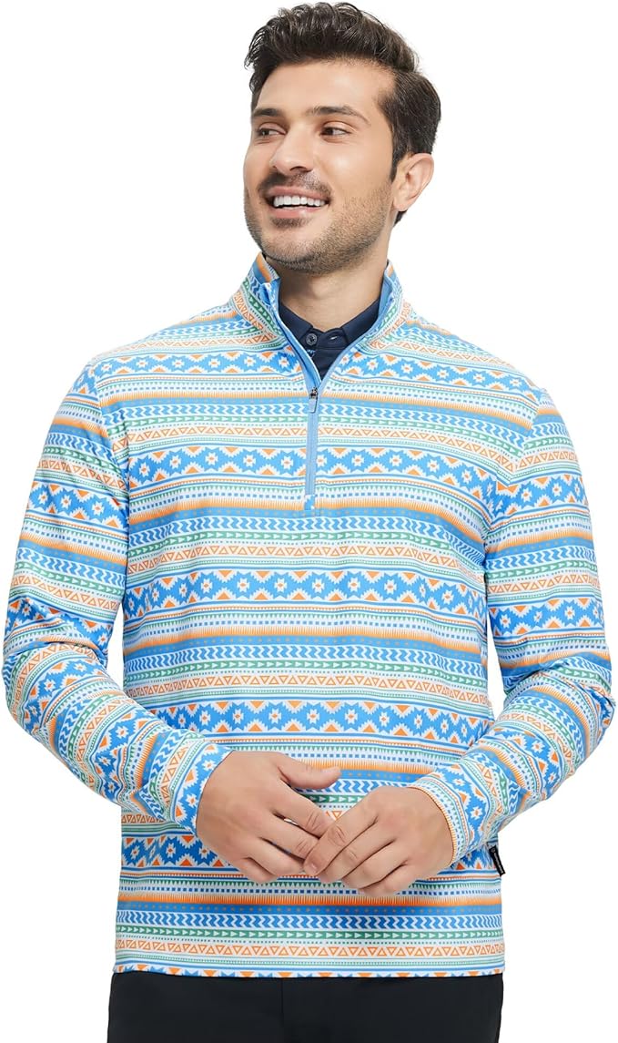 M MAELREG Quarter Zip Golf Pullover Men Dry Fit Long Sleeve Performance Wicking 1/4 Zip Full Print Pullover Mens Sweatshirt
