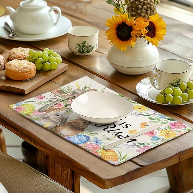 He is Risen Easter Placemats Set of 4 12x18 Inch Bunny Floral Cross Table Mats - Image 6