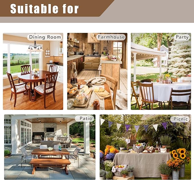 Fitable Faux Linen Table Clothes Rectangle 60 x 120 Inch - 2 Pack Khaki Tablecloths for 8 Foot Tables, Faux Burlap Kitchen Table Covers for Dining, Party, Farmhouse, Banquet, Buffet