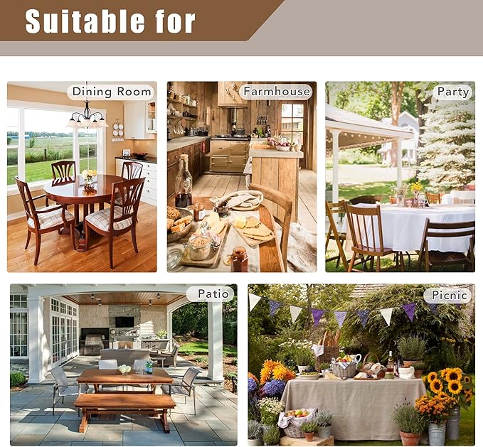Fitable Faux Linen Tablecloth Rectangle 60 x 120 Inch - Rustic Fabric Table Cloth for 8 Foot Tables, Beige Faux Burlap Table Cover for Kitchen Dining, Party, Farmhouse