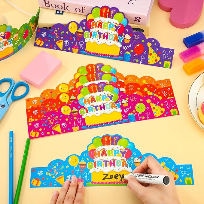 30 Pcs Birthday Party Crowns for Kids Happy Birthday Hats Colorful Crown Set - Image 4