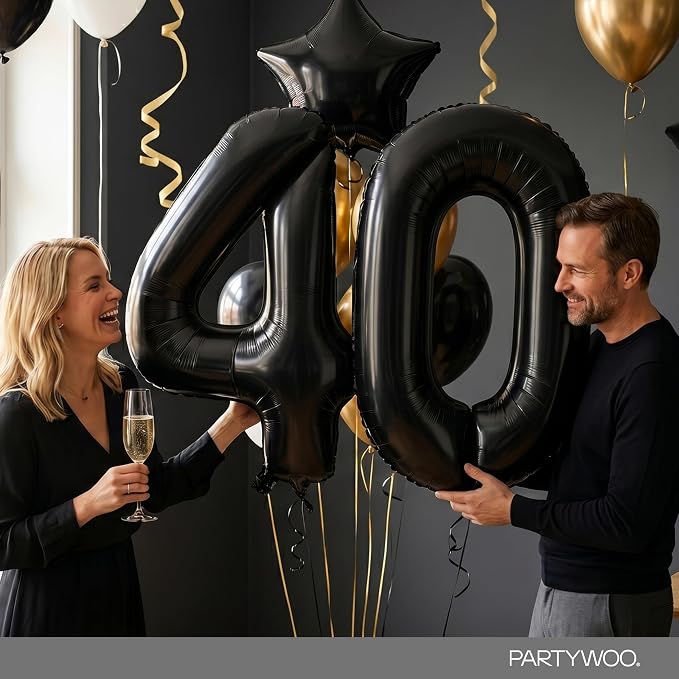 PartyWoo Number Balloons 40 Inch Black Number 40 Kit 33pcs - Image 8