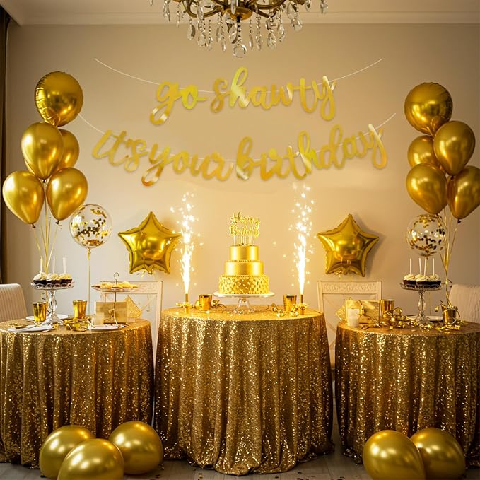 BEISHIDA Bright Gold Pre-Strung Go Shawty It's Your Birthday Banner Decor | - Image 6