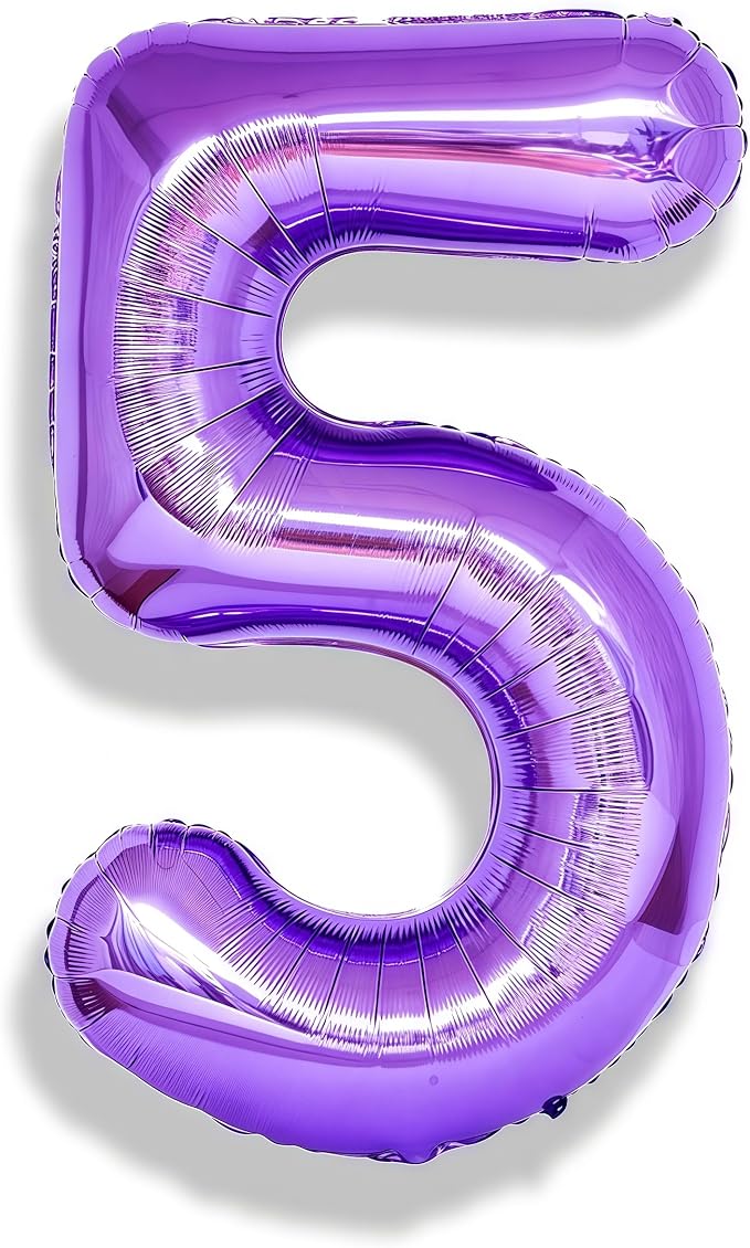 40 Inch Purple Number Balloons, Giant Self Inflating Foil Girls 5th Birthday by Isndare
