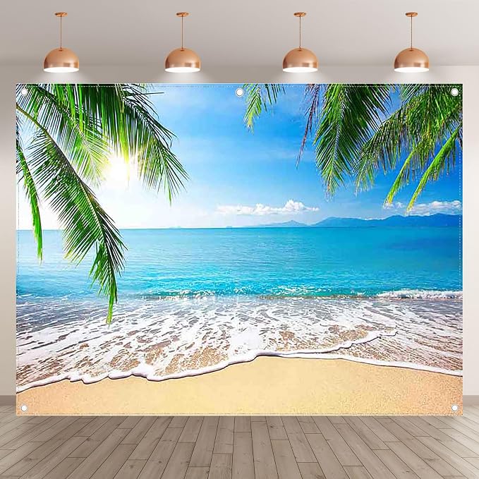 8x6ft Summer Beach Photography Backdrop Hawaii Tropical Banner | Ocean Seaside - Image 2