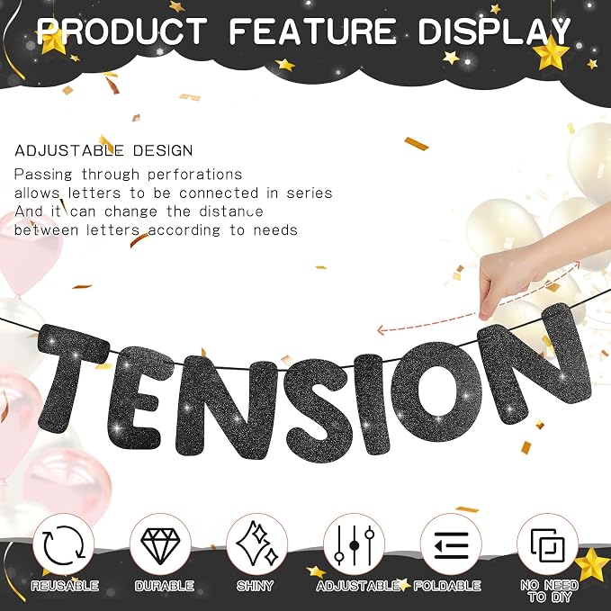 Retirement Banner Pre-Strung GOODBYE TENSION HELLO PENSION Banner Glitter - Image 3