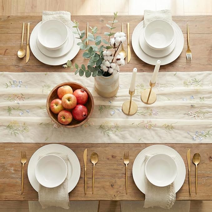 Artoid Mode Wildflower Floral Beige Apricot Gauze Embroidery Table Runner 120 - Image 5