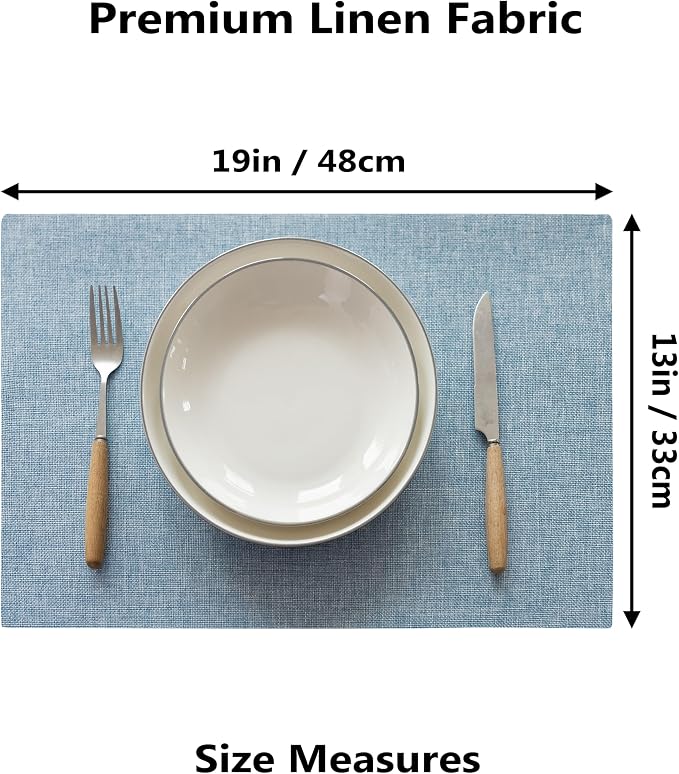 Demetex Blue Placemats Set of 6 Heat Resistant Farmhouse Burlap Placemats - Image 2