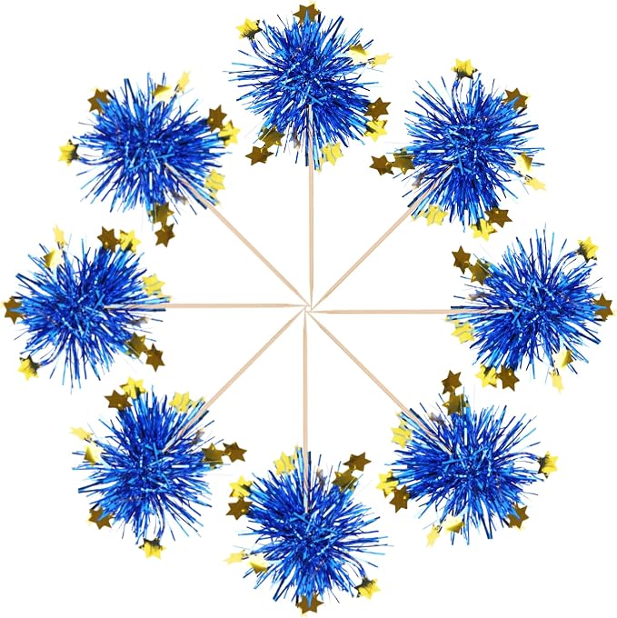 30 PCS Foil Firework Cupcake Toppers Happy Birthday Star Cupcake Picks Sparkle - Image 3