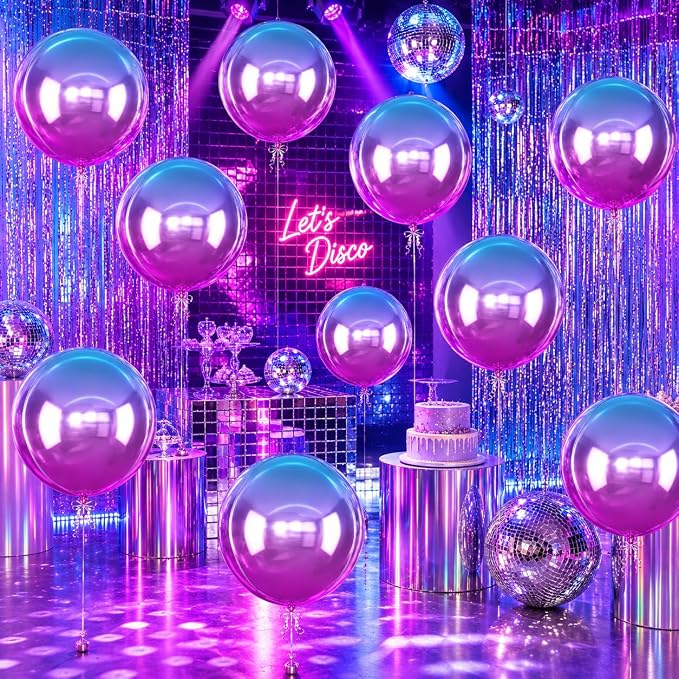 6Pcs Gradient Purple Round Foil Balloons, Metallic Purple Foil Balloon - Image 4
