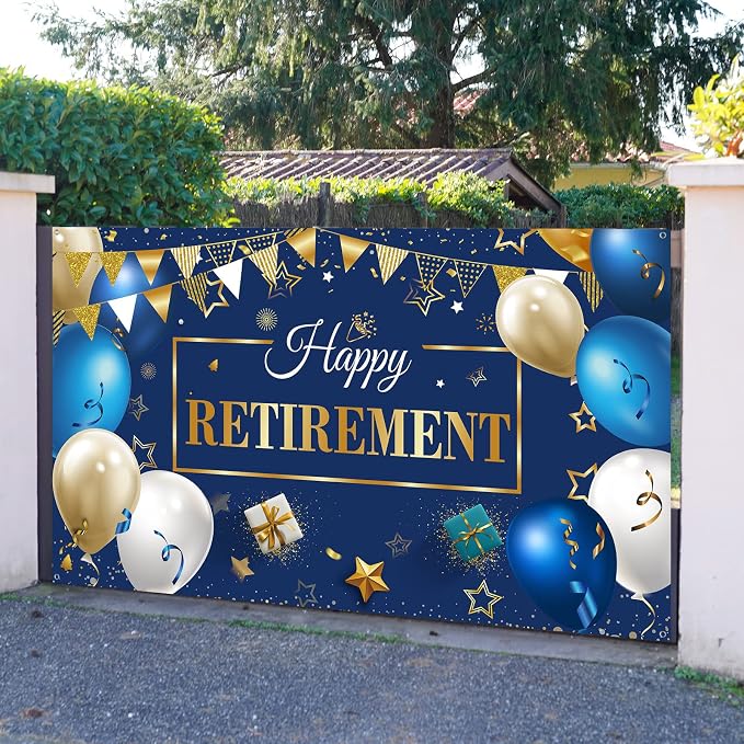 Blulu Retirement Party Decorations, Extra Large Fabric Retire Sign Banner Photo - Image 5