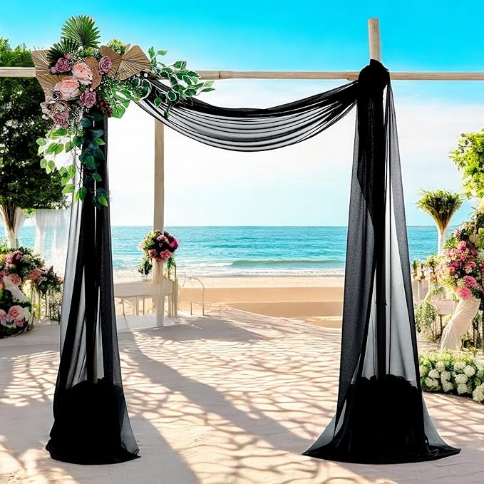 MDS Halloween Chiffon Draping Fabric - 2 Panel, 30" Wide x 20ft Long - Sheer Spooky Arbor & Canopy Drapery for Haunted House Backdrops, Party Ceilings, DIY Costumes & Themed Events - Black