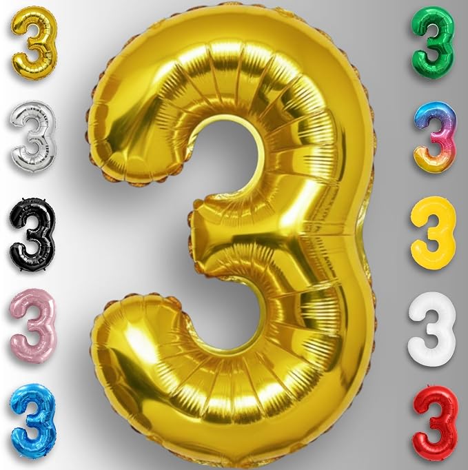 Gold Number Balloon 3 Mylar Foil Balloons 32 inch - Image 4