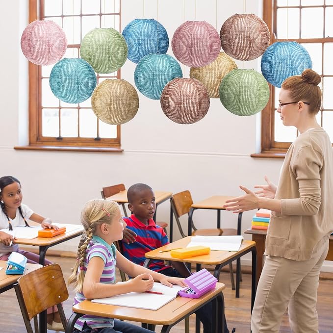Rossesay 12 Pcs Burlap Hanging Paper Lantern 8 Inch Back to School Party - Image 3