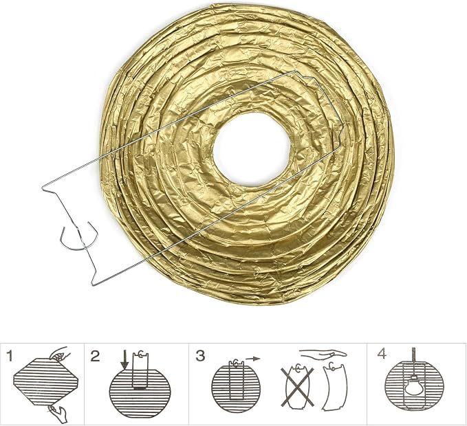 LIHAO 10 Pack Gold Paper Lanterns, 6/8/10/12 Inch, Graduation Party Decor | - Image 8