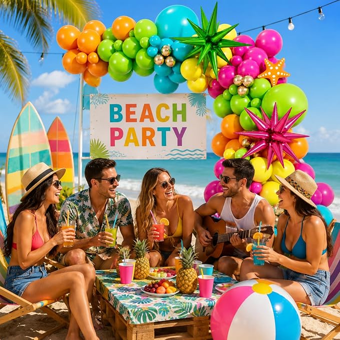 145Pcs Summer Tropical Balloon Arch Kit, Hawaiian Theme Balloon Garland - Image 7