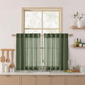 Linen Kitchen Curtains 30 Inches Long 2 Panels Olive Green Semi Sheer Short by Nanspring