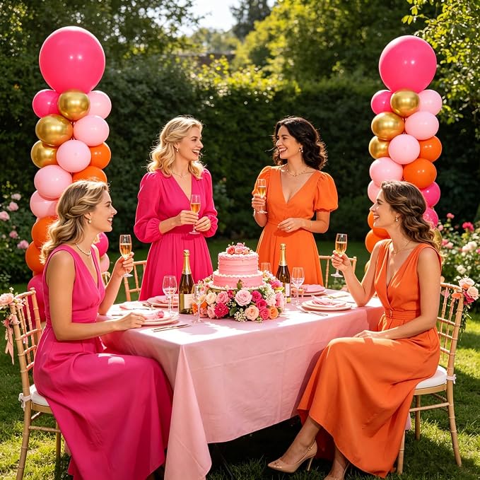 Pink and Orange Balloons Column Stand Kit 2 Sets Balloon Tower | 102Pcs Hot - Image 2