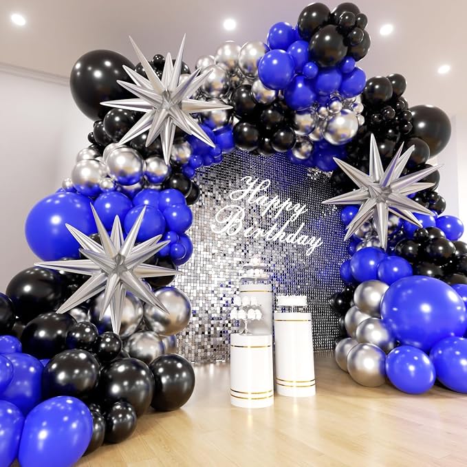 Royal Blue and Black Balloons Arch Kit -Navy Blue Balloons Metallic Sliver by Unknown