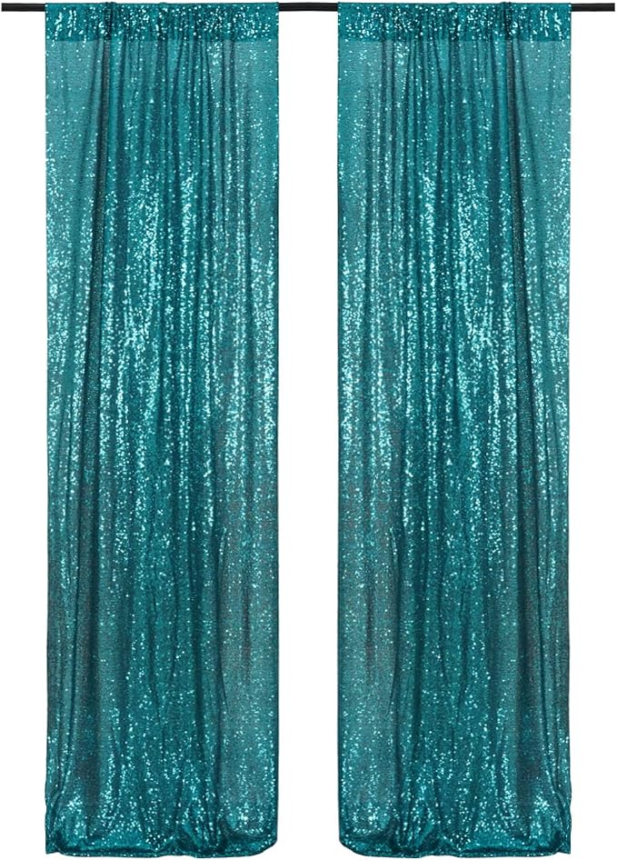 Poise3EHome Teal Sequin Backdrop Curtain, 4 Panels 2FTx8FT Glitter Background - Image 2