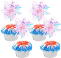 30 PCS Foil Firework Cupcake Toppers Sparkle Tinsel Cupcake Picks Happy by ZHUOWEISM