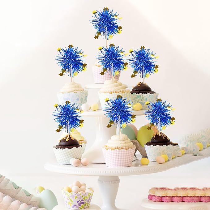 30 PCS Foil Firework Cupcake Toppers Happy Birthday Star Cupcake Picks Sparkle - Image 6