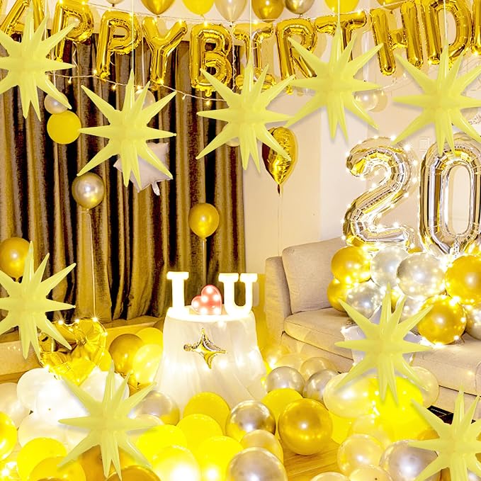TONIFUL 4 Pcs Explosion Star Balloons Pastel Yellow Foil Party Balloon | Large - Image 6