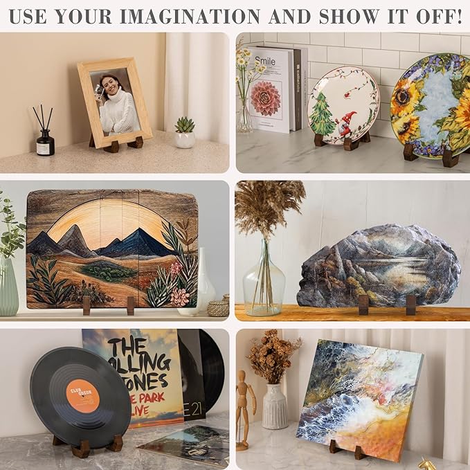 Plate Display Stand, 3 Pack 6 Inch Plate Holder for Displaying, Decorative Picture Frame Dish Photo Plaque Platter Wood Stand
