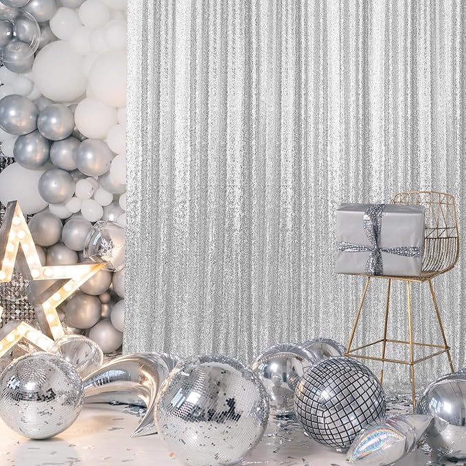 4×8FT Silver Sequin Backdrop Curtain, Photography Backdrop Glitter Curtains - Image 3