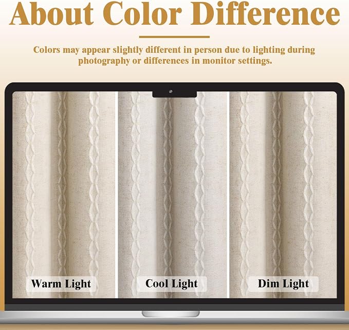 Cream 100% Boho Blackout Curtains 63 Inch 2 Panels - Image 5
