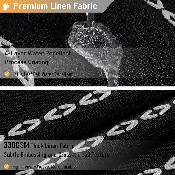 Small Boho Linen Heavy Duty Cloth Shower Curtain, 330GSM Linen Blend, Water - Image 4