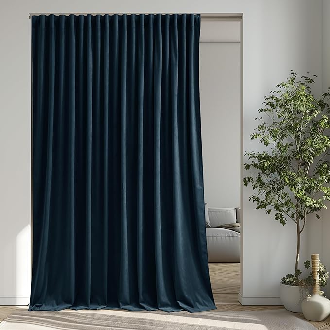 Extra Wide Room Divider Curtains Navy Blue Velvet Blackout Thermal Energy by StangH
